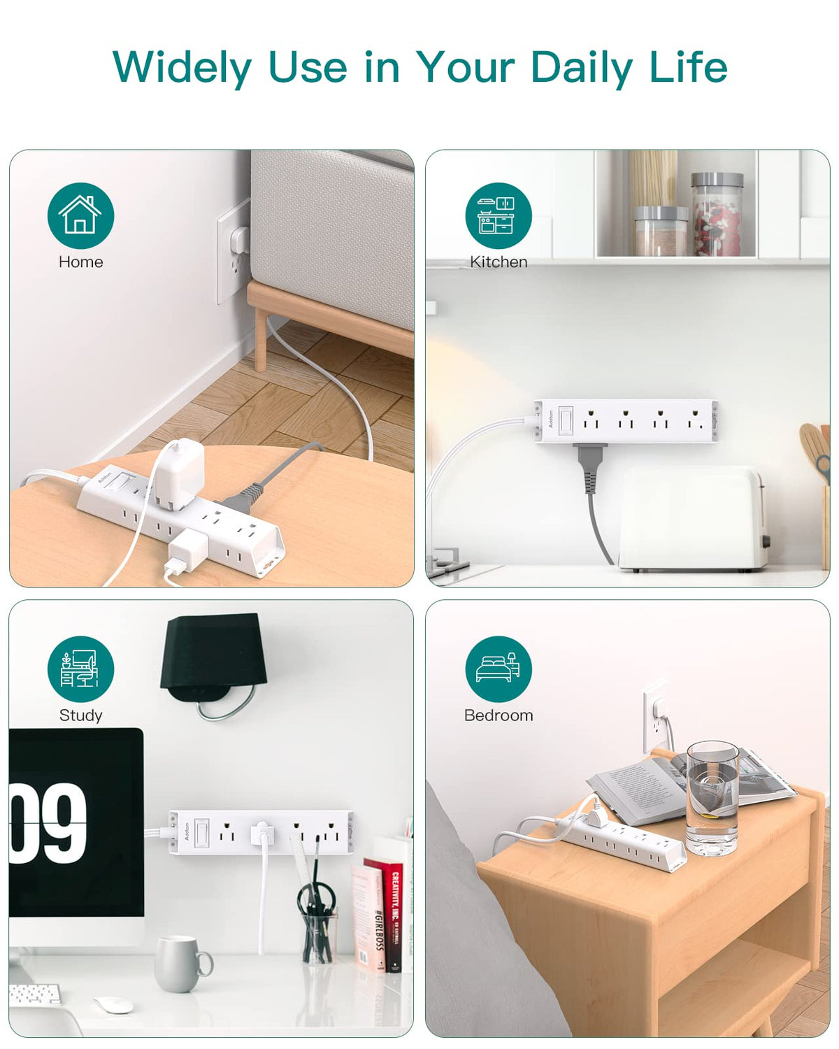 Flat Plug Power Strip, Ultra Thin Flat Extension Cord - 12 Outlets 3 Sides