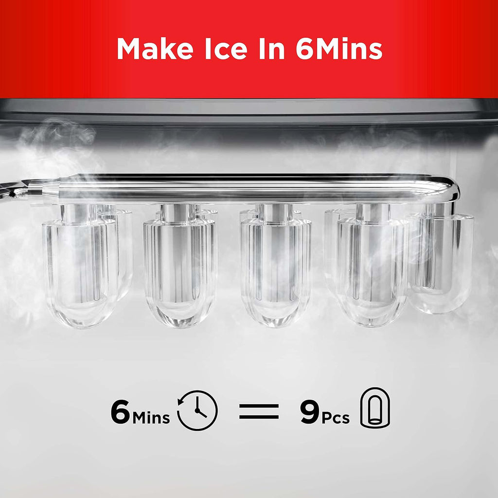 Silonn Ice Maker Countertop, 9 Cubes Ready in 6 Mins, 26lbs in 24Hrs, Self-Cleaning Ice Machine with Ice Scoop and Basket, 2 Sizes of Bullet Ice for Home Kitchen Office Bar Party
