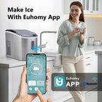 EUHOMY Ice Maker Countertop, 9 Cubes Ready in 6 Mins, 26lbs/24H, Self-Cleaning, Portable Ice Maker Machine with Carry Handle, Basket and Scoop, 2 Sizes of Bullet Ice for Home, Kitchen, Office