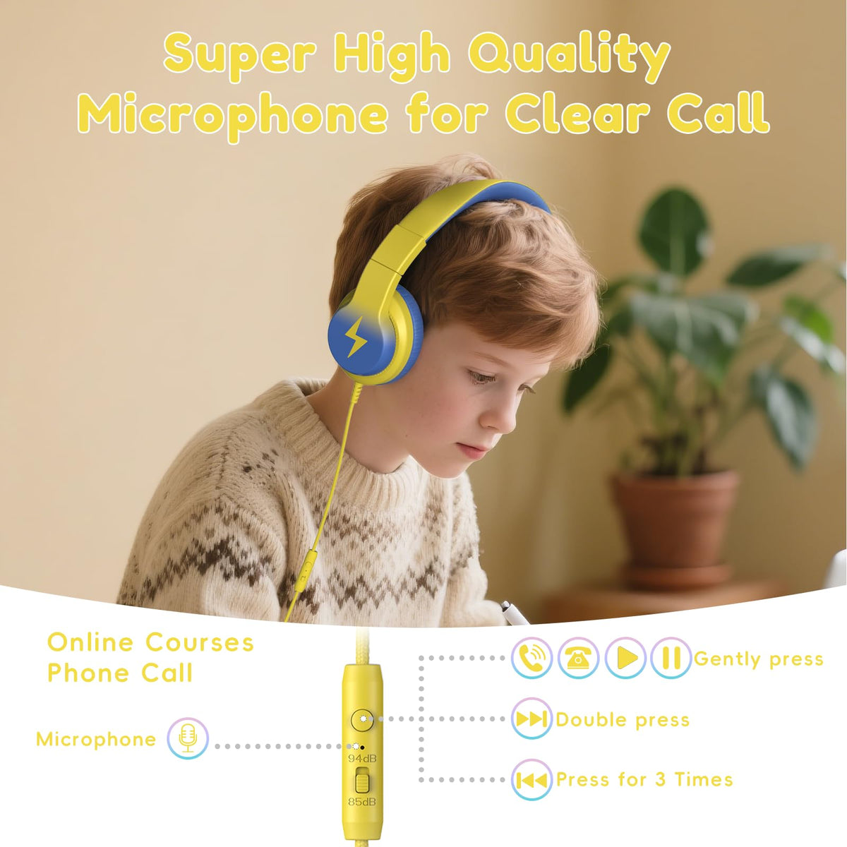 Candy Bila Wired Kids Headphones for School, Over-Ear for Boys Girls