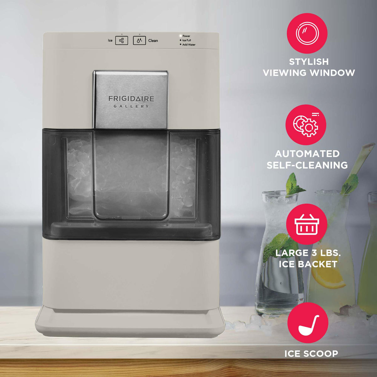Frigidaire, 26 lb per day, Countertop Bullet Ice Maker, Stainless Steel