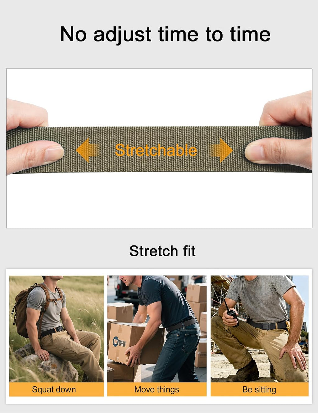 JUKMO Stretch Tactical Belt for Men, Military Work Rigger Hiking 1.5" Elastic Nylon Web Ratchet Quick Release Belt in Gift Box