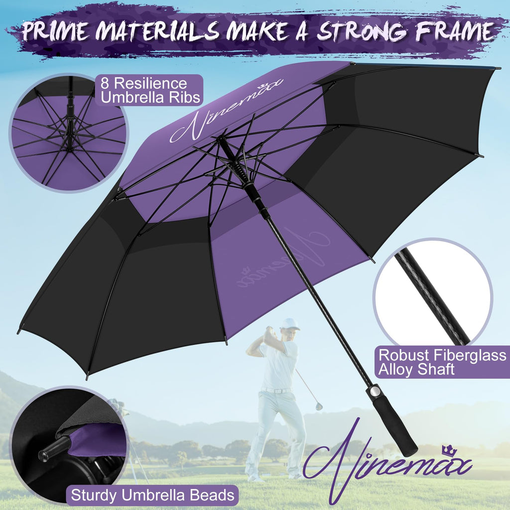 NINEMAX Large Golf Umbrella Windproof Strong 54/62/68 Inch,Extra Big Golf Umbrellas Automatic Open Double Canopy for Gents Women