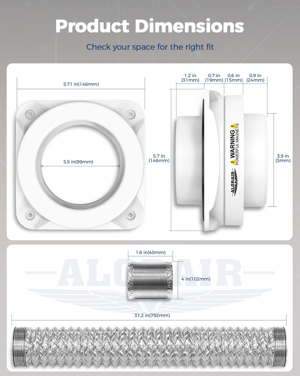 ALORAIR Magnetic Dryer Vent Connector Kit, 4-Inch Quick Connect, DV180