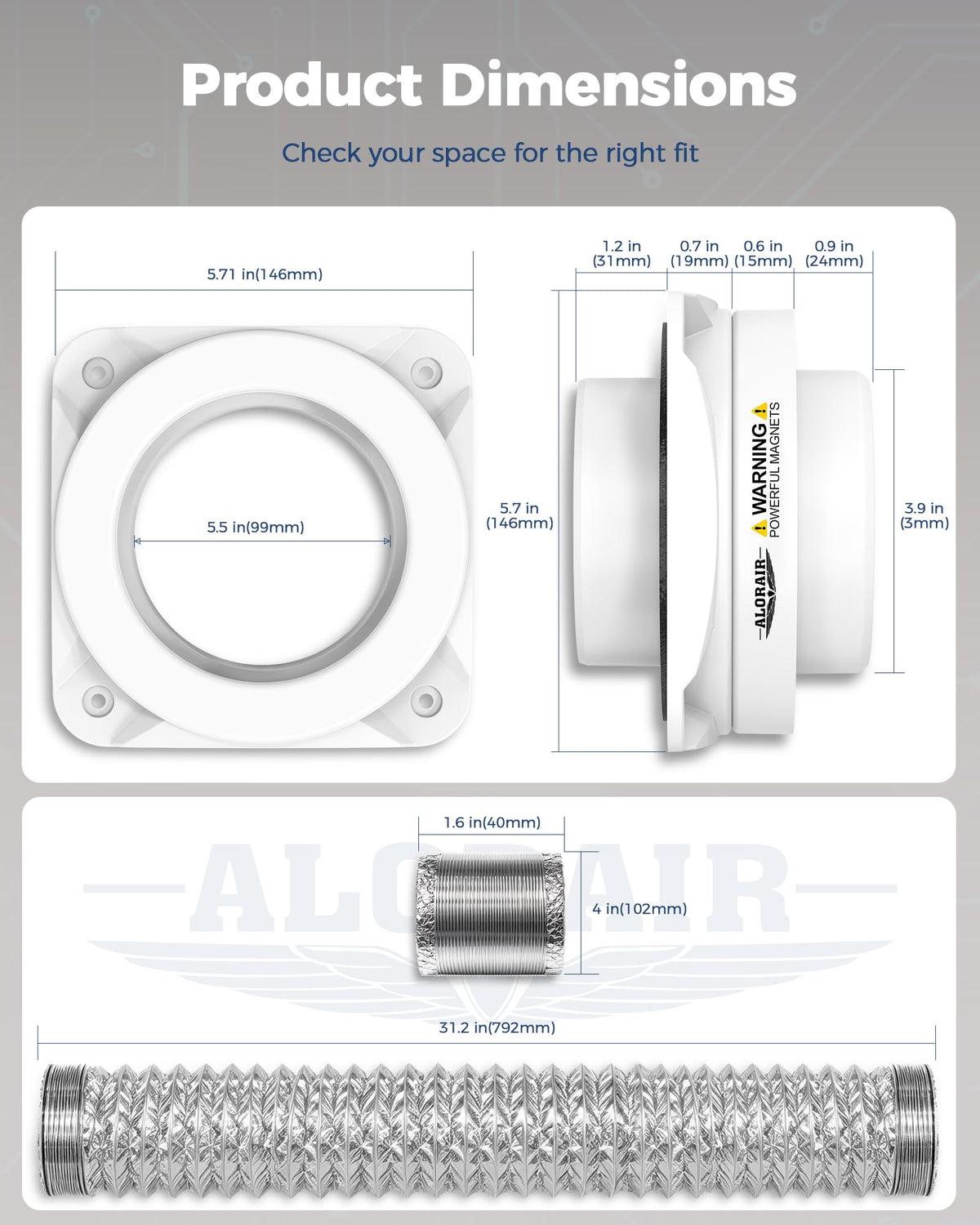 ALORAIR Magnetic Dryer Vent Connector Kit, 4-Inch Quick Connect, DV180