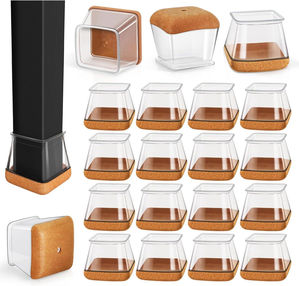 Square Chair Leg Floor Protectors, 16 Pcs, Large Clear