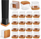 Square Chair Leg Floor Protectors, 16 Pcs, Large Clear