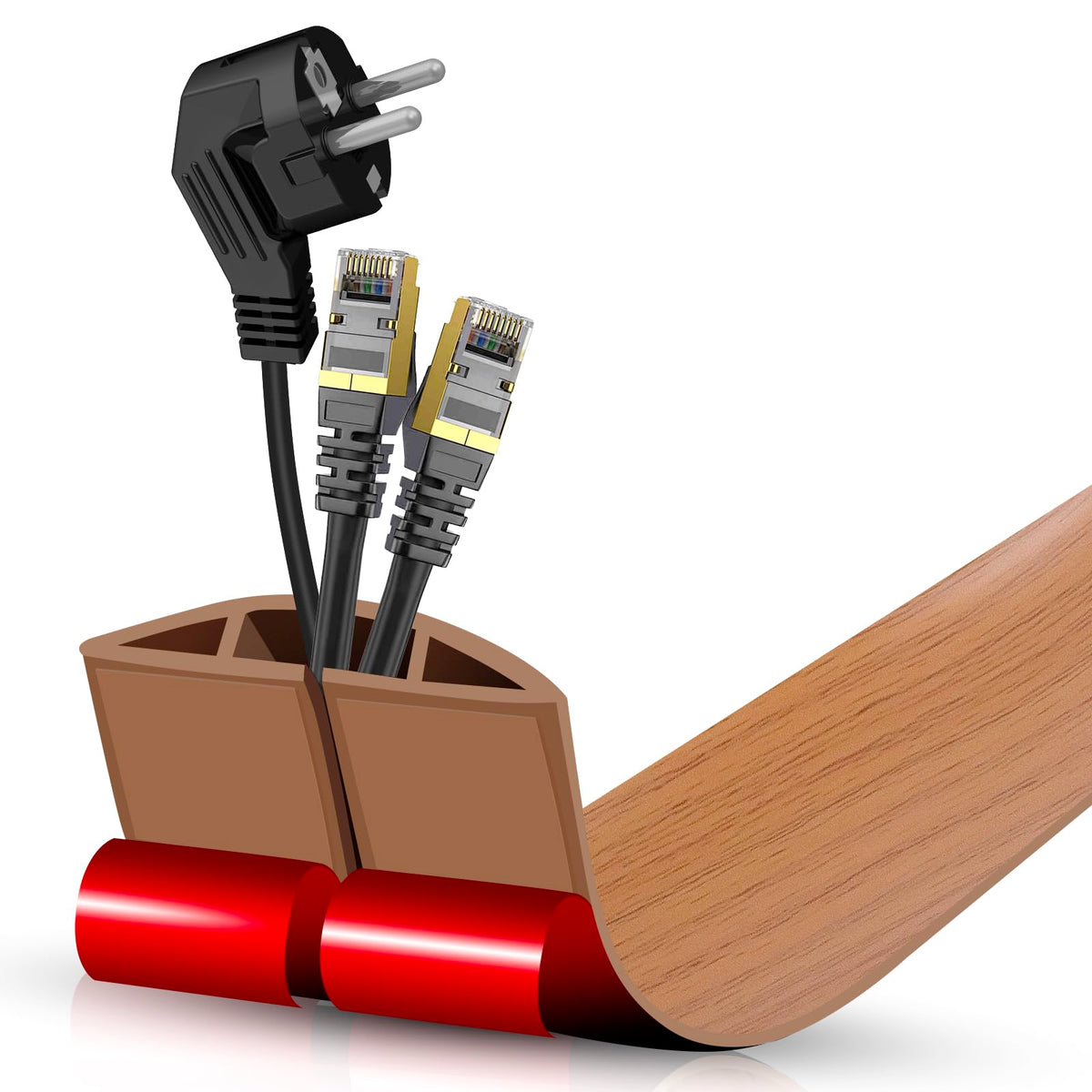 Floor Cord Cover Self Adhesive Cord Hider,3.3FT Cable Management, Extension Strip Protector for Wires, Prevent Cable Trips for Offices, Gyms, Exhibitions Cavity:0.3"(W) x 0.28"(H) Brown Wood