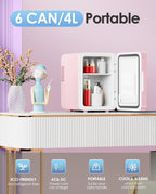 CUTIEWORLD Skincare Fridge - 4L Makeup Fridge for Refrigerating Makeup, Skincare and Food, Mini Fridge for Bedroom, Office and Car, Cooler and Warmer, Beverage Cooler, Leather Pink