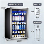 Electactic 48 Can Beverage Refrigerator,12 Bottle Wine Cooler with Seamless Stainless Steel & Glass Door, Digital Temperature Display, Countertop Mini Fridge for Soda, Wine or Beer, Silver