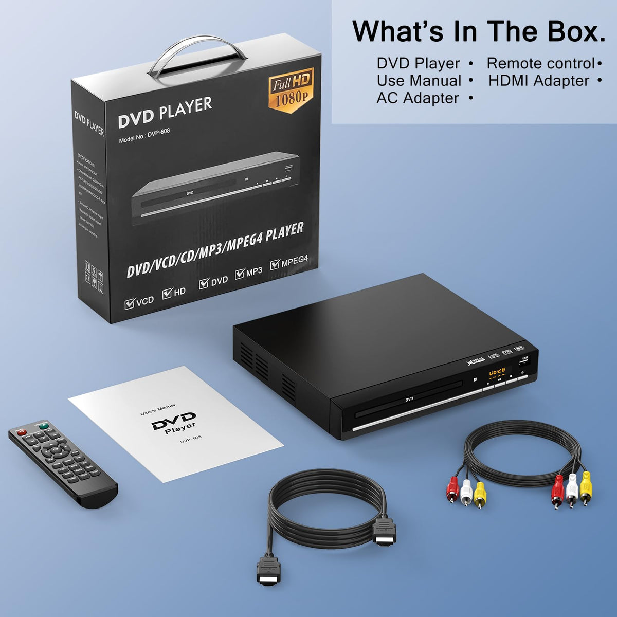 DVD Players for TV with HDMI,Plays All Regions and Formats,CD Players for Home,Support 1080P Video/CD/DVD/VCD/JPEG/USB, Remote, HDMI and RCA Cables Included (2026 New Model)