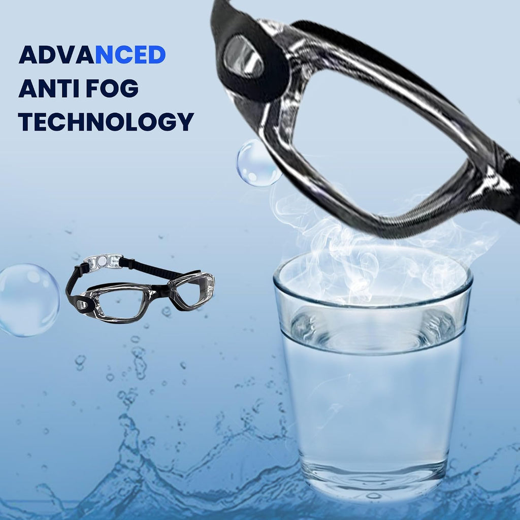 Swimming Goggles Pack of 1, Anti-Fog Googles Swimming Adults, Anti-Leak UV Protection Crystal Clear Vision with Free Protection Case, Nose Clips & Earplus Suitable for Adults & Kids