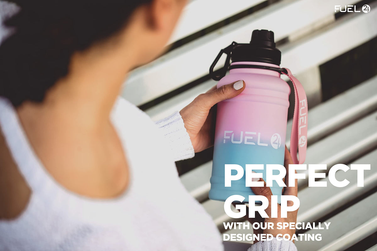 Fuel24 Stainless Steel Jug - 1.3 or 2.2 Litre Water Bottle - Extra Strong, BPA Free, Leak Proof - Large Gym Sports Bottle, 1.3L, 2.2L, Metal Bottle - Colour Options
