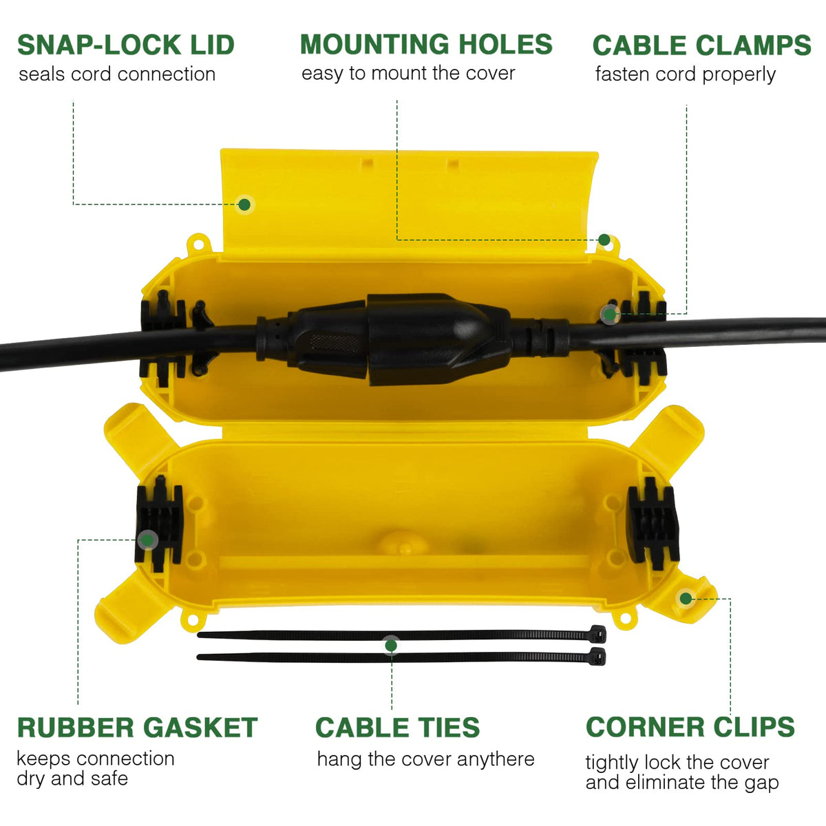 [3 Pack] Flemoon Outdoor Extension Cord Safety Cover with Waterproof Seal
