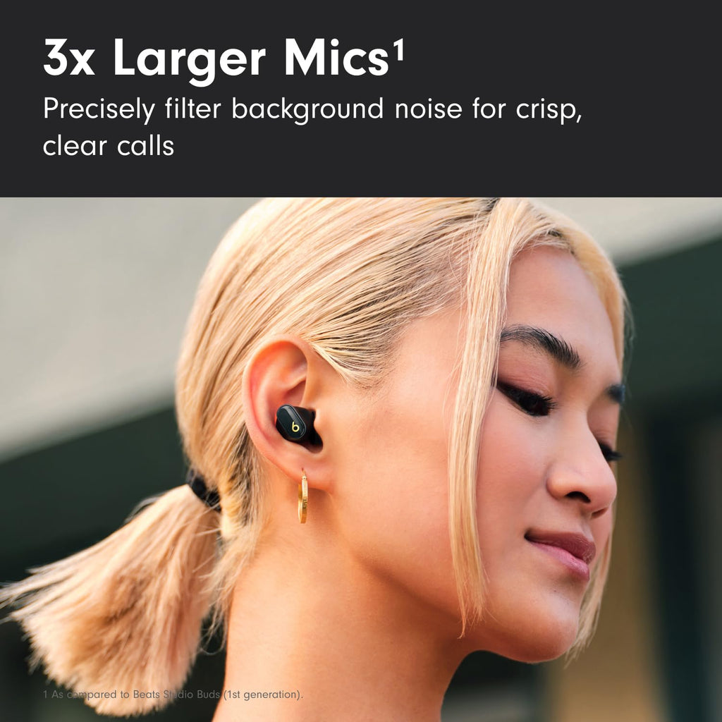 Beats Studio Buds + | True Wireless Noise Cancelling Earbuds, Enhanced Apple & Android Compatibility, Built-in Microphone, Sweat Resistant Bluetooth Headphones, Spatial Audio - Black/Gold