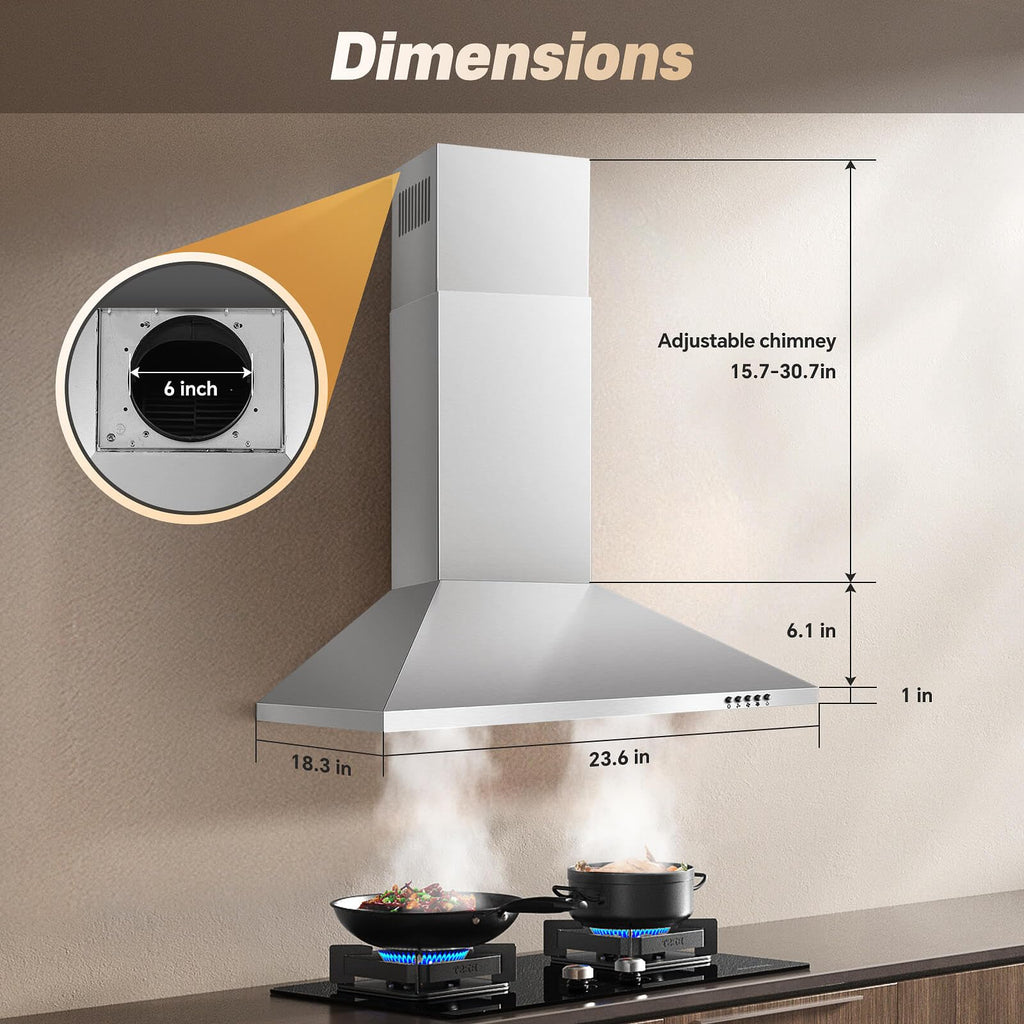SNDOAS Range Hood 30 inch,Wall Mount Range Hood in Stainless Steel With Ducted/Ductless Convertible,Stove Vent Hood with Aluminum Filters,3 Speed Exhaust Fan,LED Light,Button Control