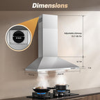 SNDOAS Range Hood 30 inch,Wall Mount Range Hood in Stainless Steel With Ducted/Ductless Convertible,Stove Vent Hood with Aluminum Filters,3 Speed Exhaust Fan,LED Light,Button Control