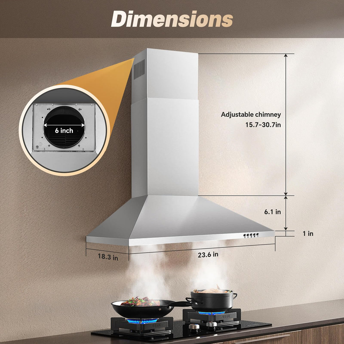 SNDOAS Range Hood 30 inch,Wall Mount Range Hood in Stainless Steel With Ducted/Ductless Convertible,Stove Vent Hood with Aluminum Filters,3 Speed Exhaust Fan,LED Light,Button Control