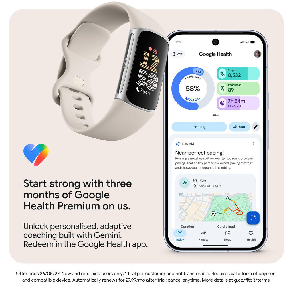Fitbit Google Charge 6 Activity Tracker with 3 Months Google Health Membership Included, 7 Days Battery Life and Google Wallet and Maps, Obsidian/Black Aluminum