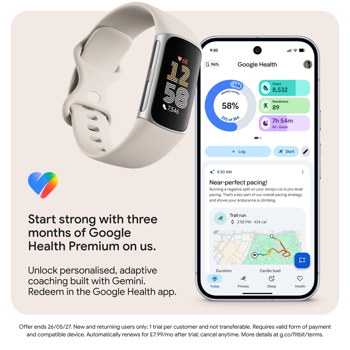 Fitbit Google Charge 6 Activity Tracker with 3 Months Google Health Membership Included, 7 Days Battery Life and Google Wallet and Maps, Obsidian/Black Aluminum