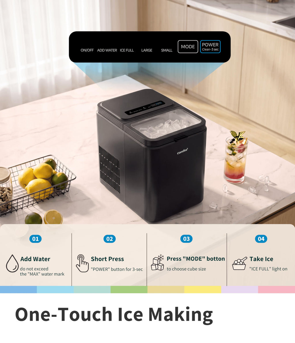 Comfee 33lbs Countertop Bullet Ice Maker, Self-Cleaning, with Ice Scoop