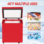 Chest Freezer Low temperature quick freeze 14℉ to -40℉ Compact Freezer - 2 Removable Baskets Match Day Parties, Home Bar Game Day &Beaded Ice Cream & Frozen Storage (Red, 1.8 Cubic Feet)
