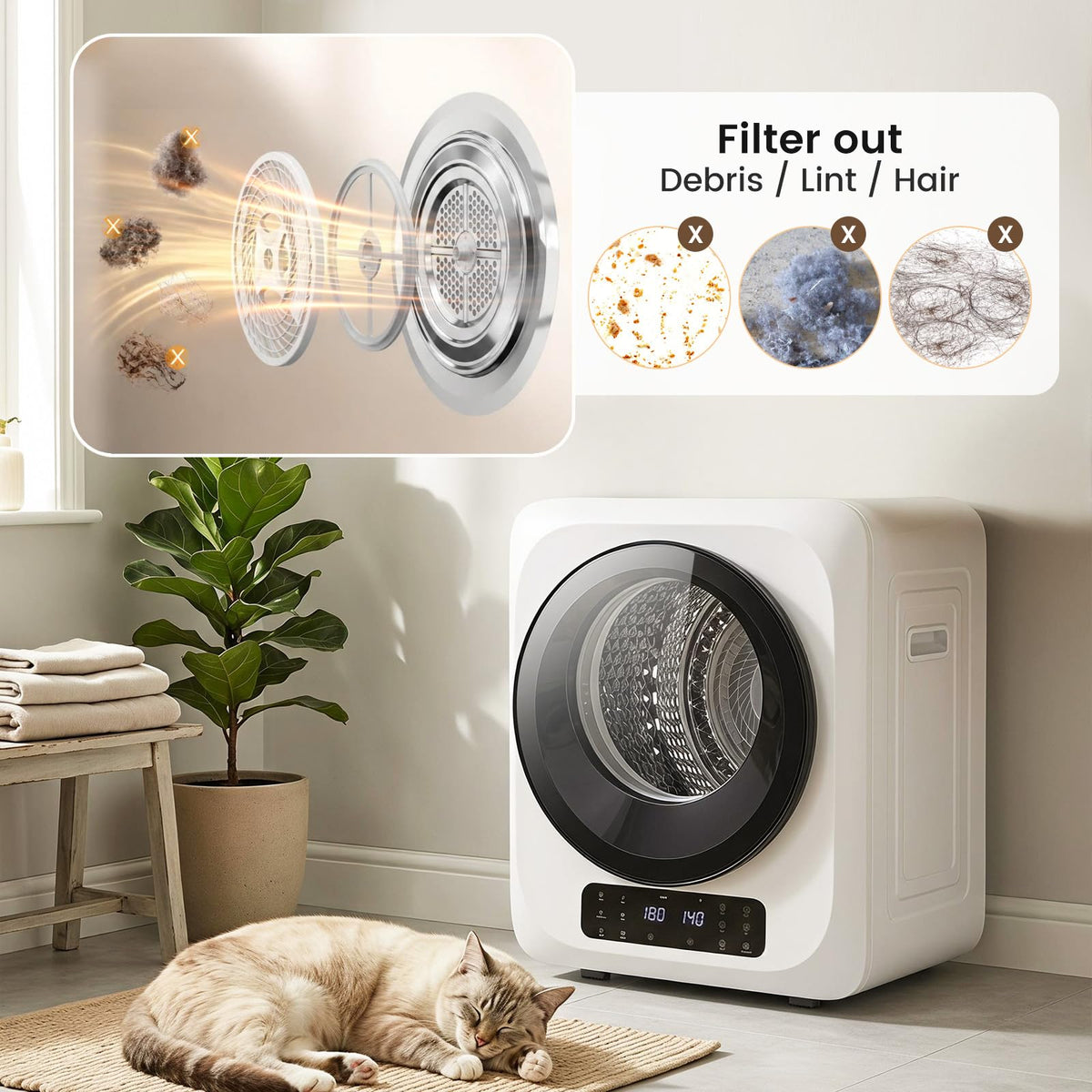 Auertech 3.6 CU. FT Clothes Dryer, Large Capacity Laundry Dryer with 12 Drying Modes & Stainless Steel Tub, Dryer Machine, Electric Dryer with LED Control for Busy Family Home, White