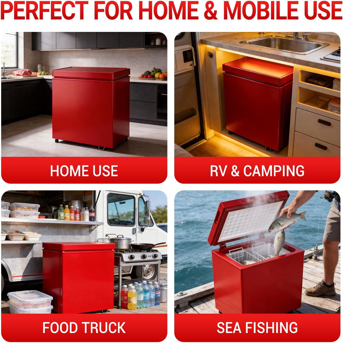 Chest Freezer Low temperature quick freeze 14℉ to -40℉ Compact Freezer - 2 Removable Baskets Match Day Parties, Home Bar Game Day &Beaded Ice Cream & Frozen Storage (Red, 1.8 Cubic Feet)