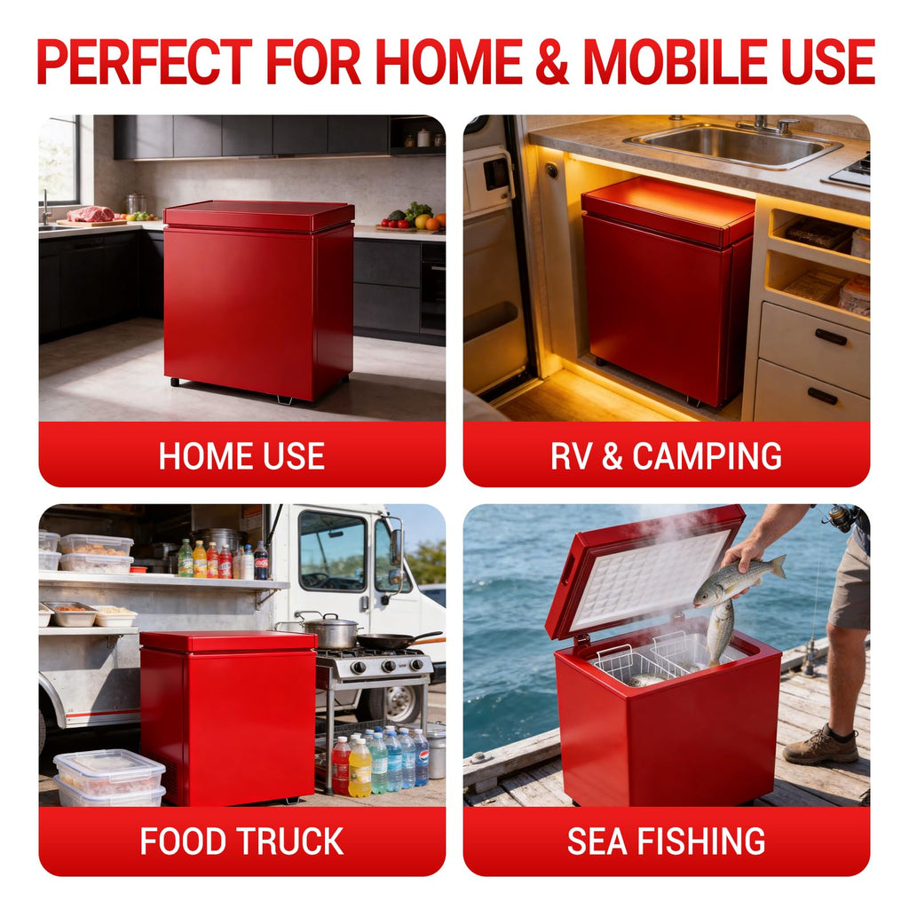 Chest Freezer Low temperature quick freeze 14℉ to -40℉ Compact Freezer - 2 Removable Baskets Match Day Parties, Home Bar Game Day &Beaded Ice Cream & Frozen Storage (Red, 1.8 Cubic Feet)