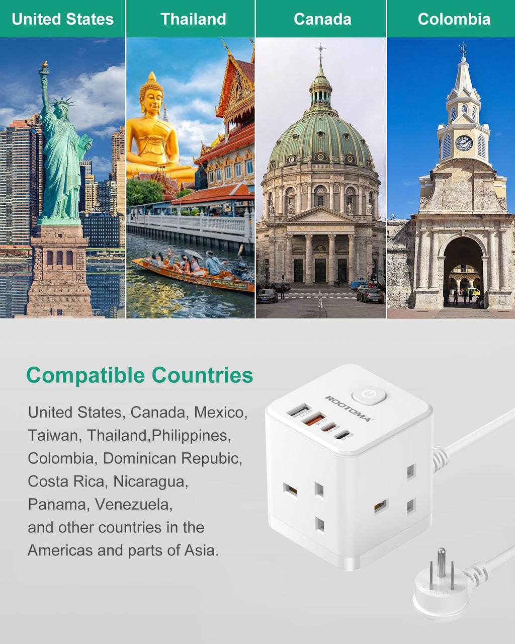 South Africa Plug Adapter, PD20W 3 Way Cube Extension Lead, Type M,1.5M