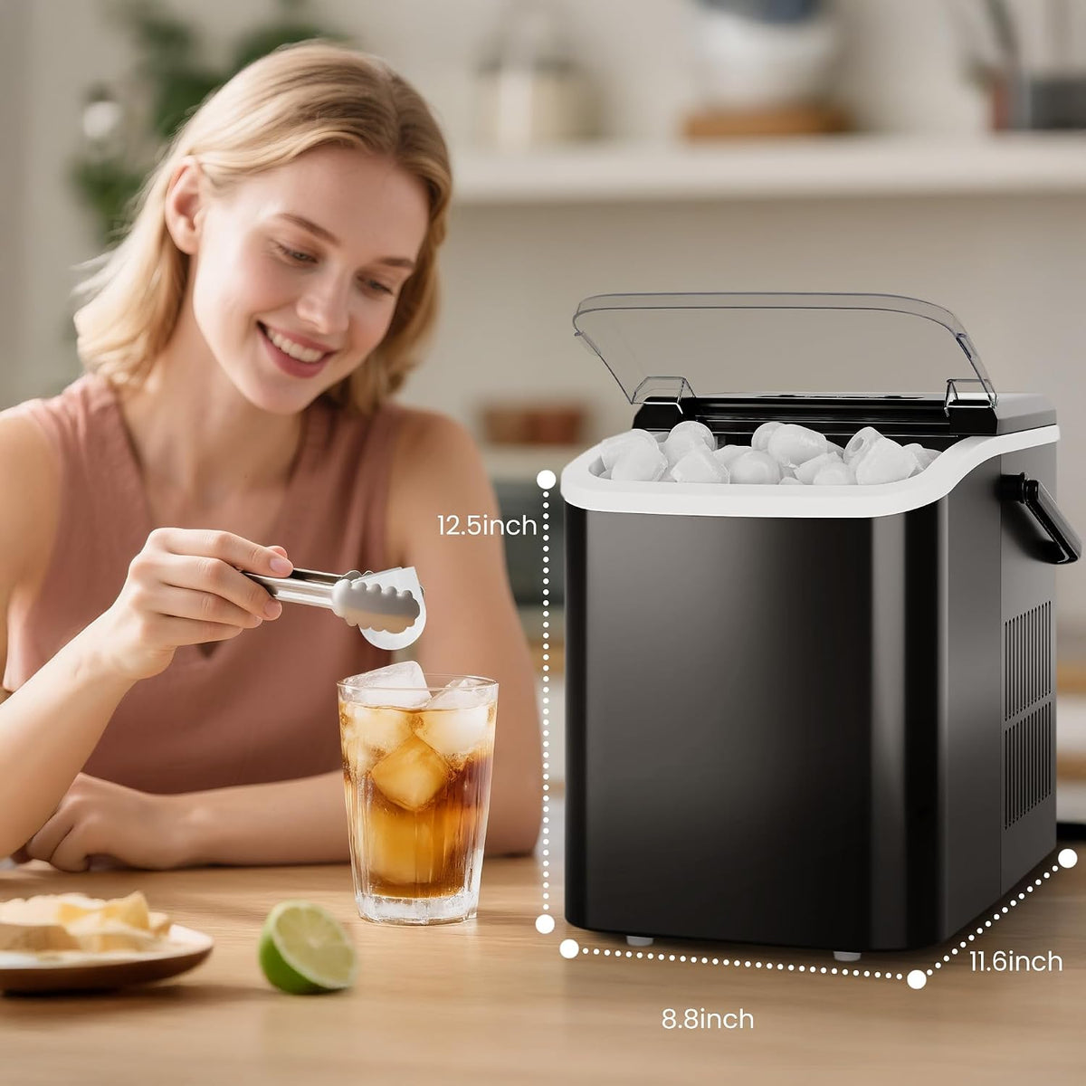 DUMOS Countertop Ice Maker with Handle, Portable Ice Machine