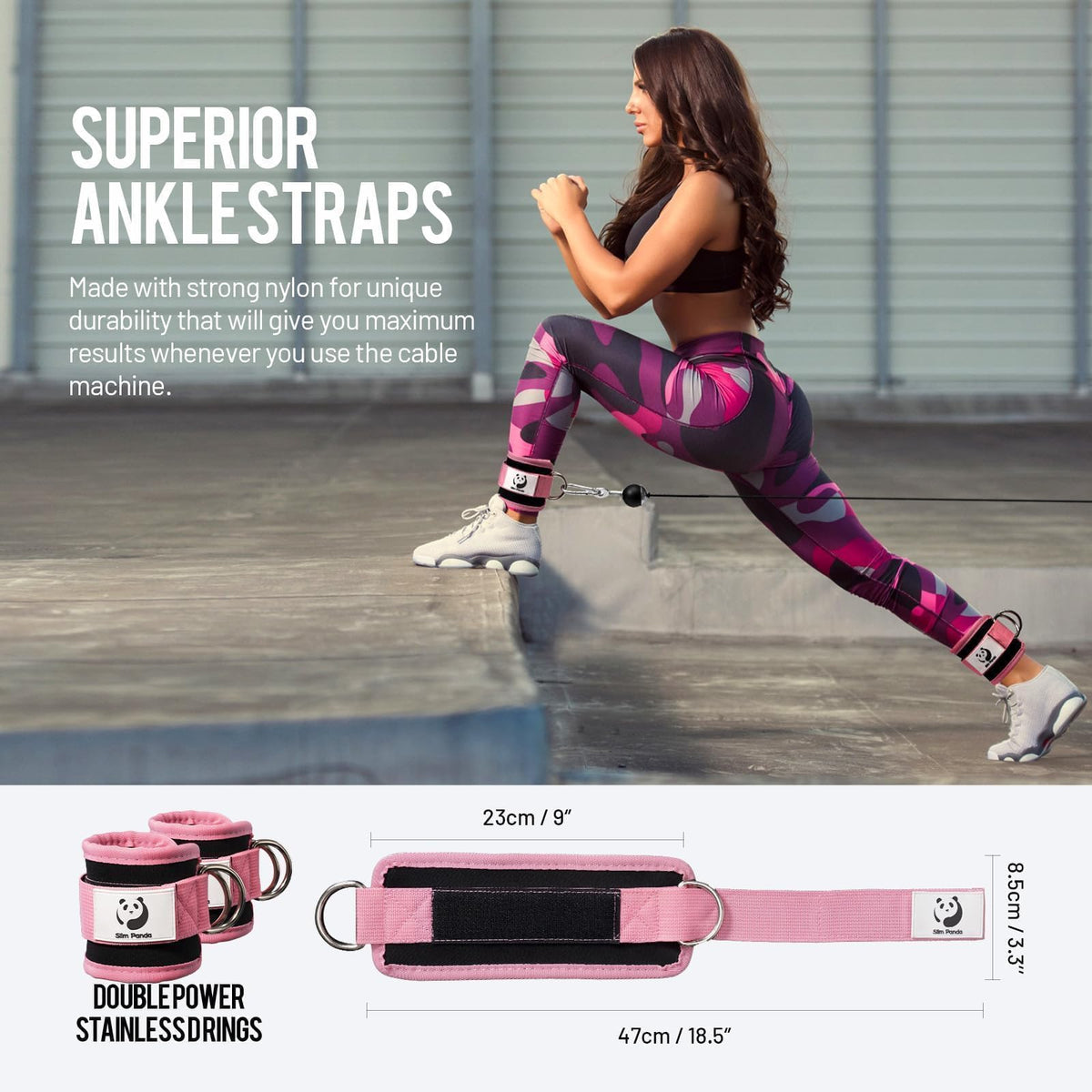 Slim Panda Ankle Straps for Cable Machines, Cable Kickback Ankle Cuffs