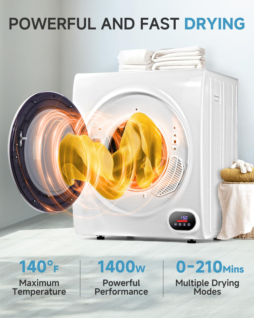 Feelfunn 850W Portable Clothes Dryer with 4 Automatic Drying Modes