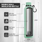 Exllena Insulated Black Water Bottles 750ml with Clip, Double Wall Vacuum Drinks Bottle Keeps Drinks Cold 24 Hrs/Hot 12 Hrs, Stainless Steel Water Bottle BPA Free