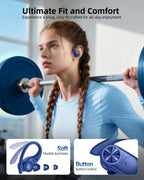 PocBuds Bluetooth Headphones Wireless Earbuds 80hrs Playtime Wireless Charging Case Digital Display Sports Ear Buds with Earhook Deep Bass IPX7 Waterproof Over-Ear Earphones for TV Phone Laptop Pink