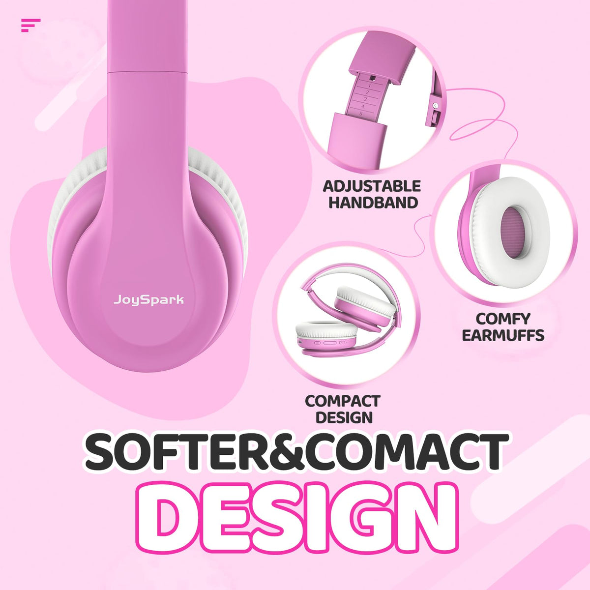 JoySpark Kids Bluetooth Headphones Over-Ear, 60Hrs, Built-in Mic-Purple
