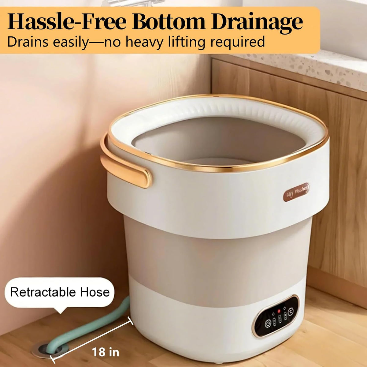 Portable Washing Machine with Spin Basket, Upgraded 20L Foldable Mini Washer【5-Min Wash・3-Min Spin・1-Year Free Replacement】Small Washing Machine for Travel, Dorms, RVs, Camping (Khaki)