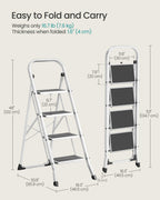 SONGMICS 3-Step Ladder, Folding Step Ladder, Safety, Holds up to 150KG
