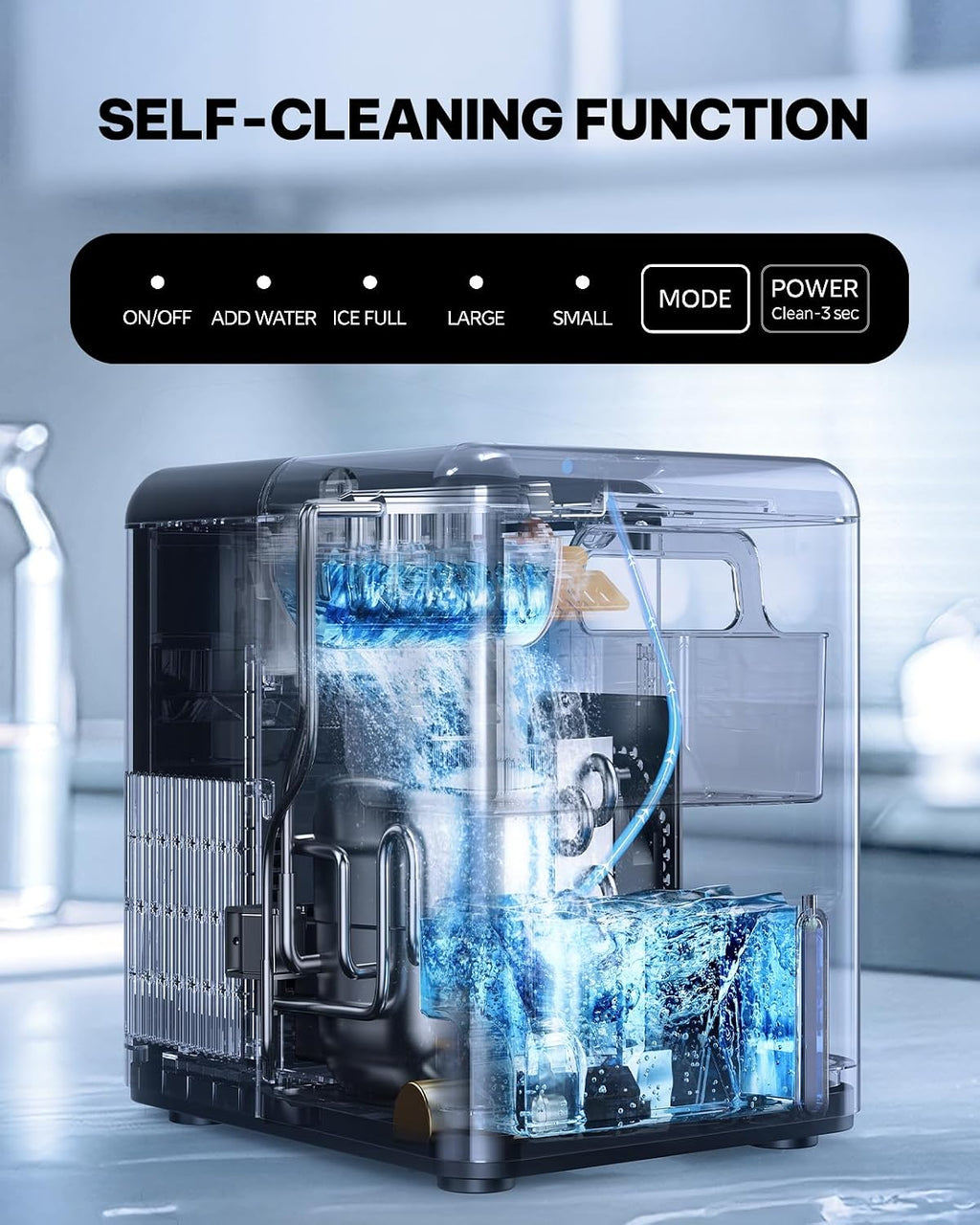 Silonn Ice Maker Countertop, 9 Cubes Ready in 6 Mins, 26lbs in 24Hrs, Self-Cleaning Ice Machine with Ice Scoop and Basket, 2 Sizes of Bullet Ice for Home Kitchen Office Bar Party