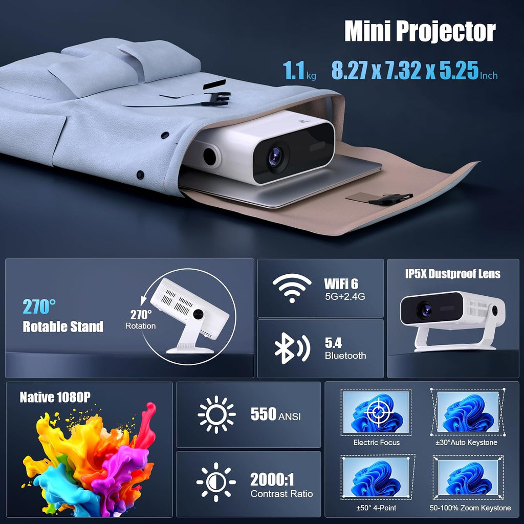 2026 New Smart Projector Built-in Apps Android 14 Native 1080P 4K Supported