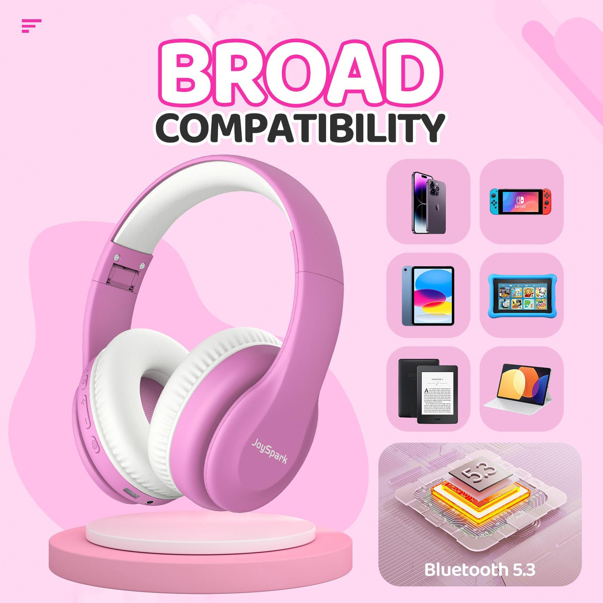 JoySpark Kids Bluetooth Headphones Over-Ear, 60Hrs, Built-in Mic-Purple