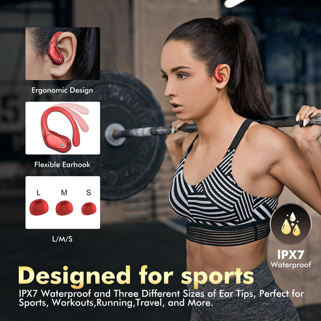 HAOYUYAN Wireless Earbuds, Sports Bluetooth Headphones, 80Hrs Playtime Ear Buds with LED Power Display, Noise Canceling Headset, IPX7 Waterproof Earphones for Workout/Running (Camel)