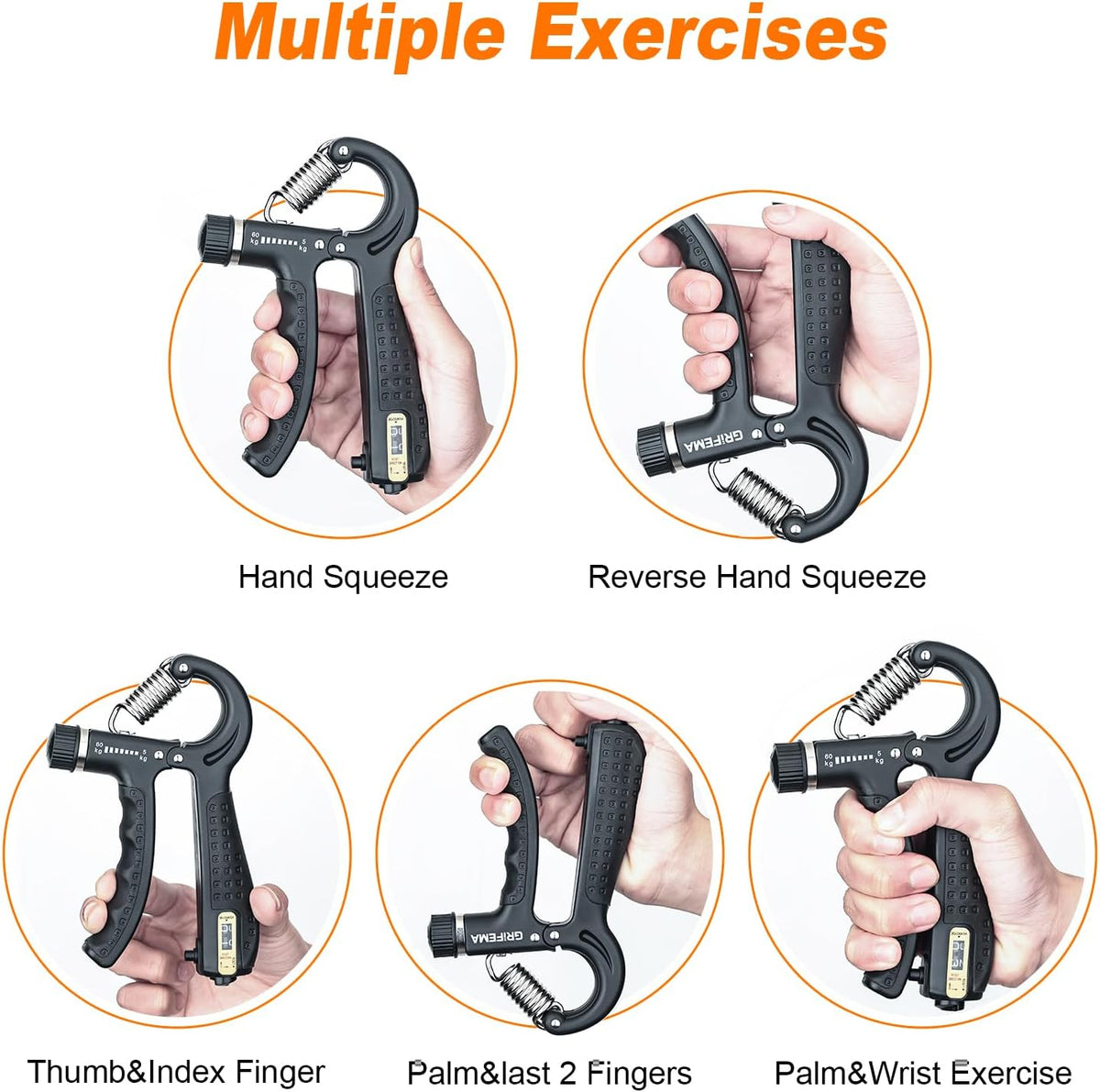 GRIFEMA GA5003 Hand Grip Strengthener Forearm Gripper 5-60kg Black
