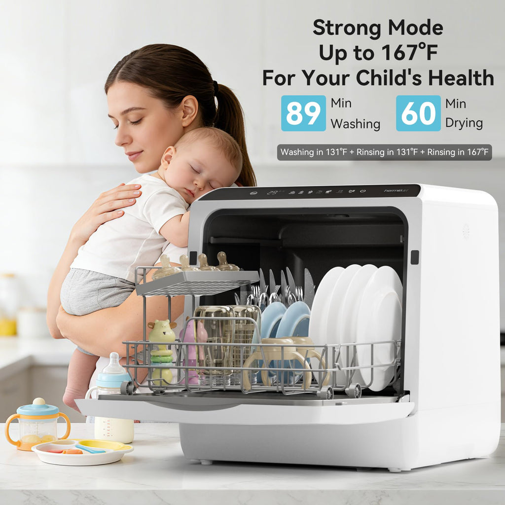 Hermitlux Slim Countertop Portable Dishwasher for Small Spaces