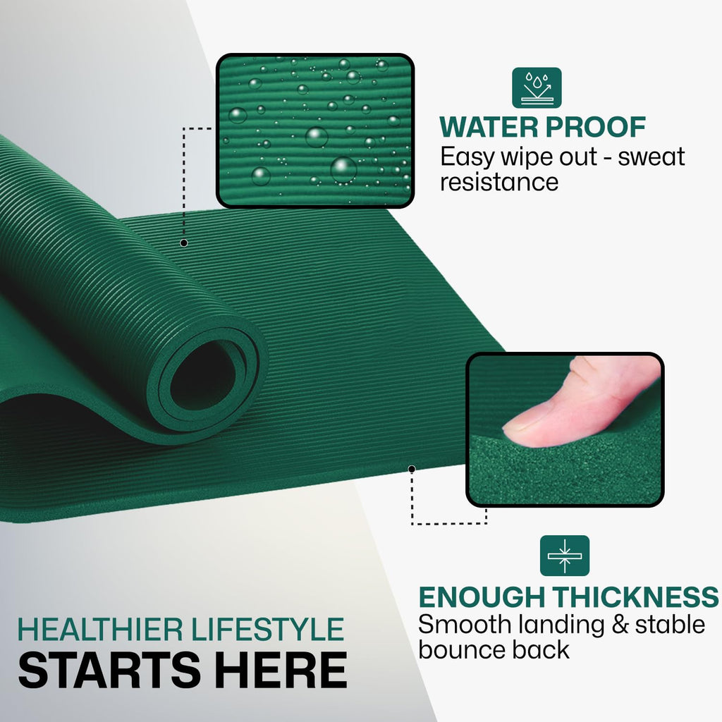 XN8 Sports Yoga Mat 10mm & 15mm Thick NBR Exercise Mat with Carry Strap