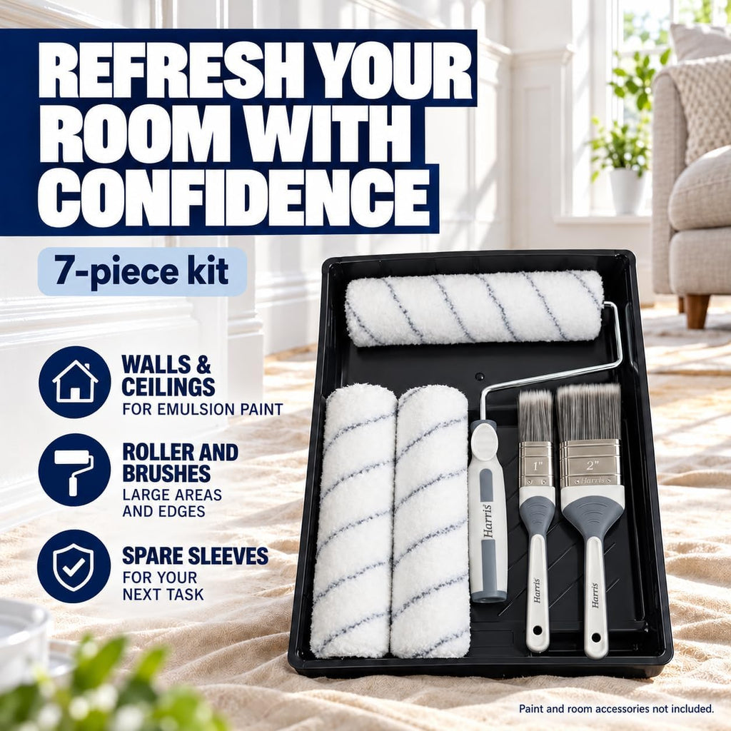 Harris Seriously Good Walls & Ceilings Decorating Kit, 7 Pieces, Roller, Brushes, Tray
