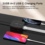 6 Ft Surge Protector Power Strip - YISHU 8 Widely Outlets with 4 USB Ports, 3 Side Outlet Extender with 6 Feet Flat Extension Cord, Ultra Flat Plug, Wall Mount, Desk USB Charging Station, ETL, Black