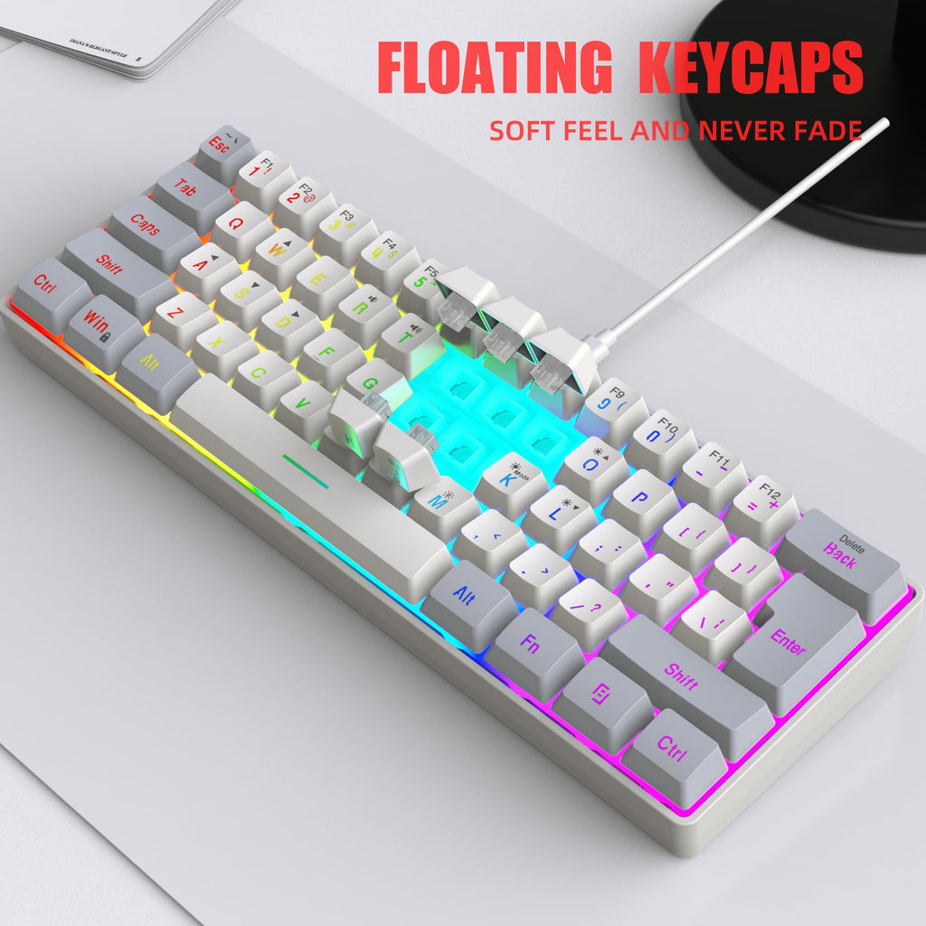 Snpurdiri 60% Wired Mechanical Gaming Keyboard, Ice Blue LED Backlit 61 Keys Mini Wired Office Keyboard for Windows Laptop PC Mac (Black-White, Red Switches)