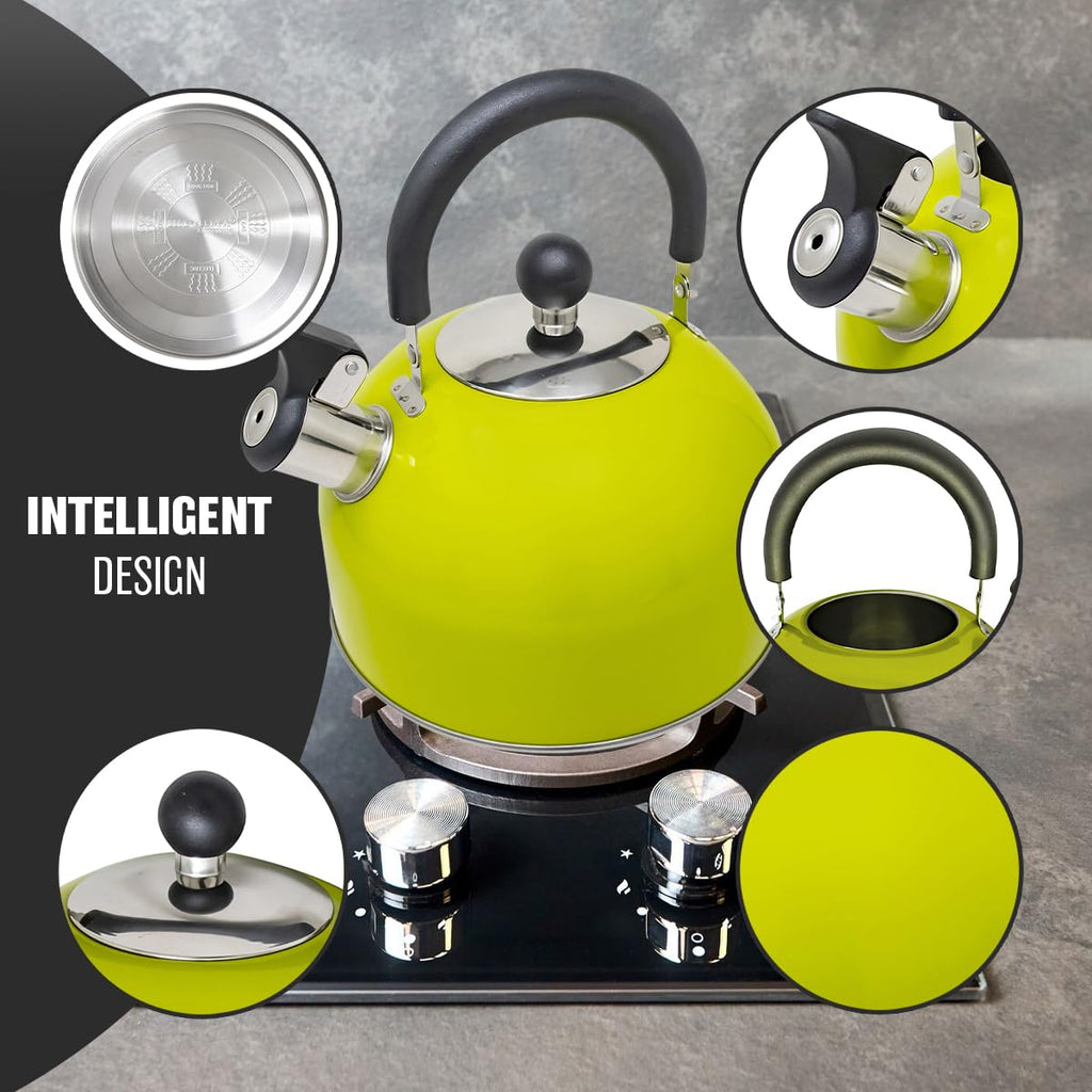 2.5L Stainless Steel Whistling Kettle - Suitable for Fishing, Camping, Hiking, Indoor & Outdoor | Camping Kettle for Gas Stove, Electric Stove, Camp Fire | Lightweight, Fast Boil, Phenolic Handle