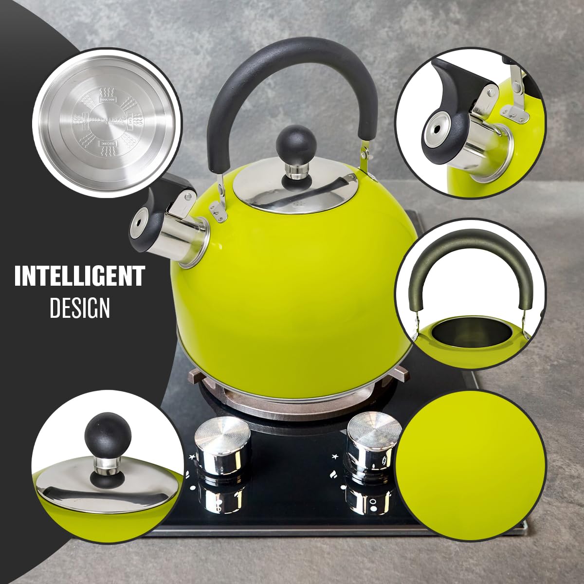 2.5L Stainless Steel Whistling Kettle - Suitable for Fishing, Camping, Hiking, Indoor & Outdoor | Camping Kettle for Gas Stove, Electric Stove, Camp Fire | Lightweight, Fast Boil, Phenolic Handle